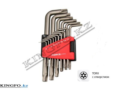 FORCE Набор Г-образных ключей TORX, T6H-T60H, с отверстием 15 пр.