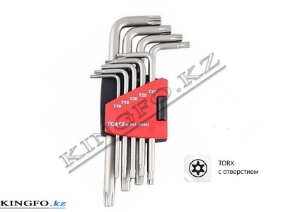 FORCE Набор Г-образных ключей TORX, T10H-T50H, с отверстием 9 пр.