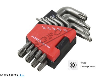 FORCE Набор Г-образных ключей TORX, T10H-T50H, с отверстием 9 пр.
